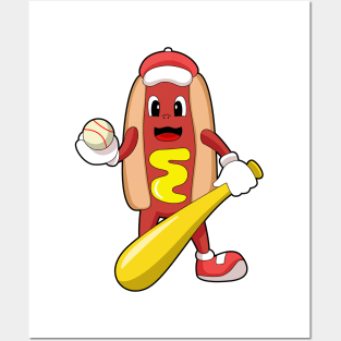 Hotdog at Baseball with Baseball bat Posters and Art